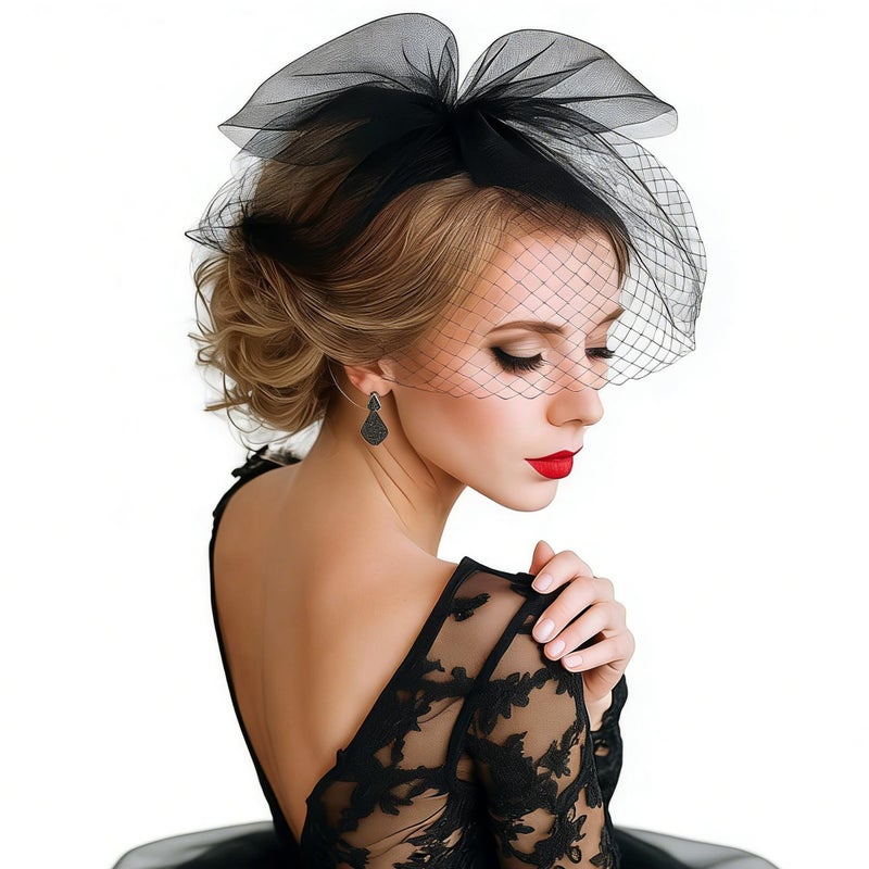 Ayliss Women Mesh Veils Black Bridal Birdcage Short Wedding Face Veil with Clip Tulle Gothic Bride Cosplay Halloween Costume(Black) - Image 1